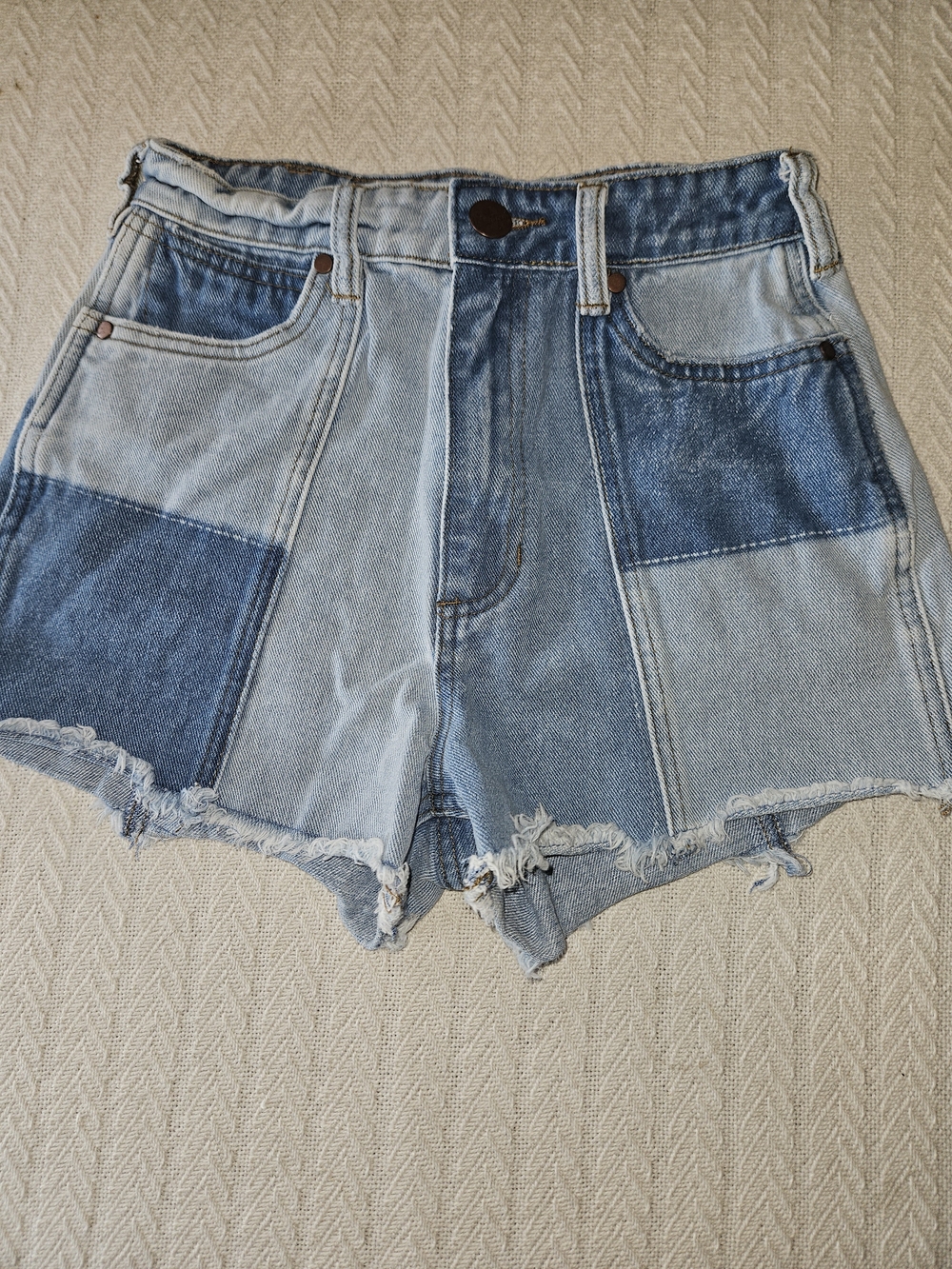 Wrangler Two-Tone Light and Dark Blue High-Waist Denim Shorts